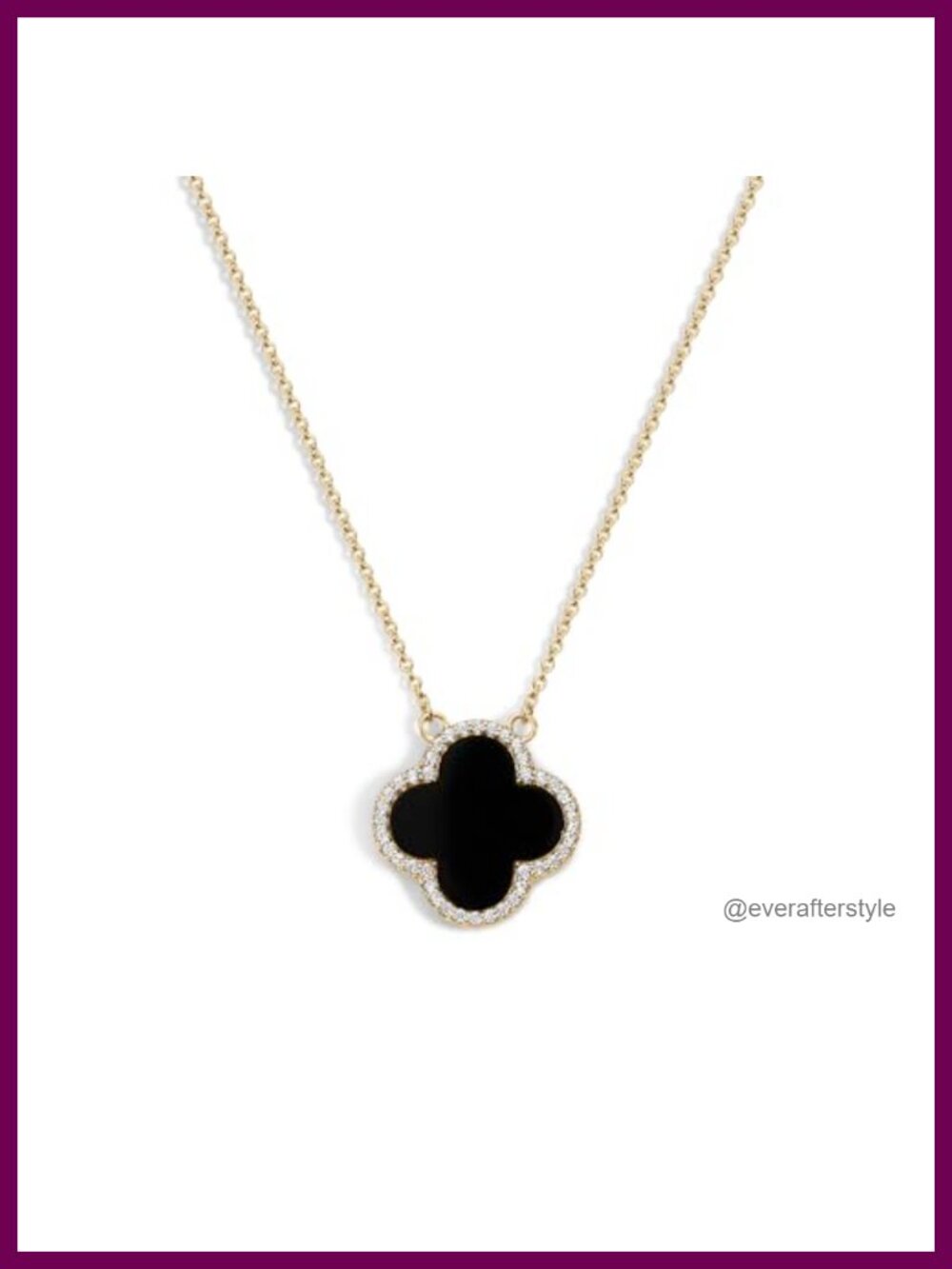 14k Gold Plated Clover Charm Necklace, Black Enamel Pendant, 18 Inch Chain